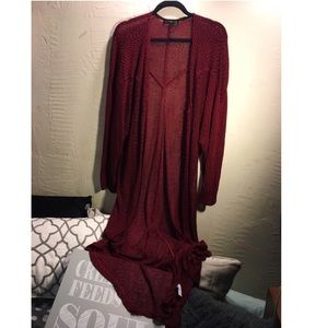 Floor length red cardigan/duster